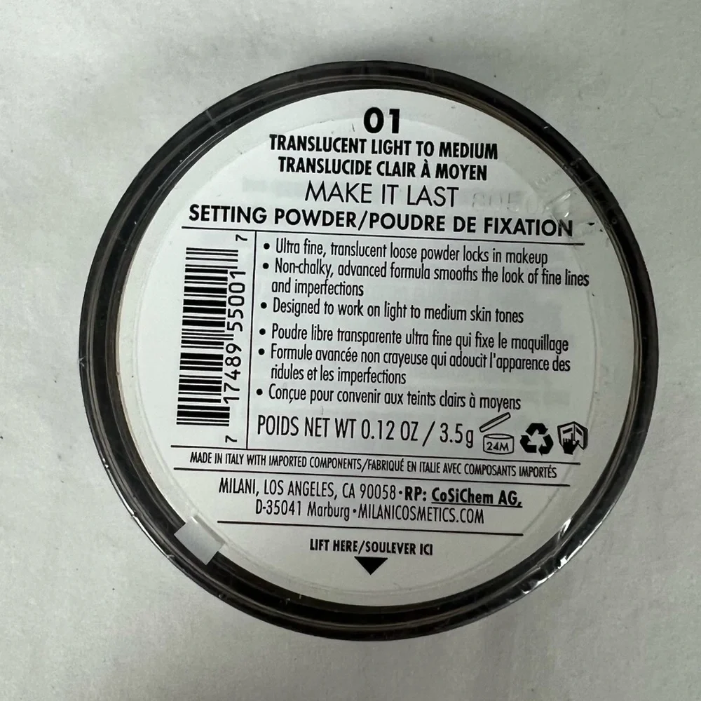MILANI MAKE IT LAST Setting Powder 01 Translucent light to medium NWT